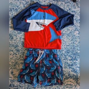 GAP Kids Shark Swim Rashguard And Trunks Set - Orange and Blue